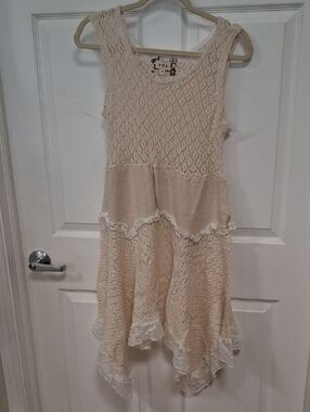 POL Cream Crochet Midi Dress with Ruffle Hem